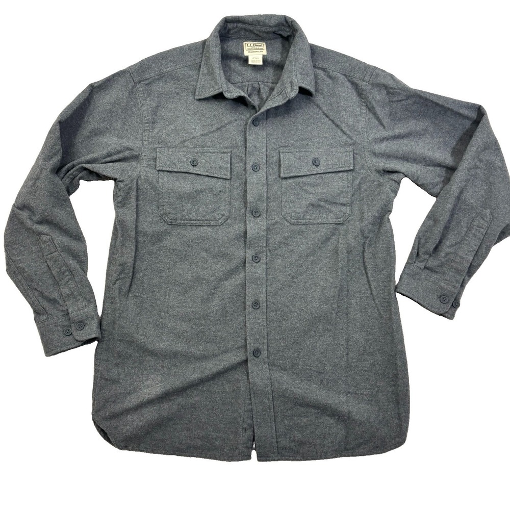 L.L. Bean Chamois Shirt Mens L Gray Traditional Fit Cotton Flannel Heavyweight